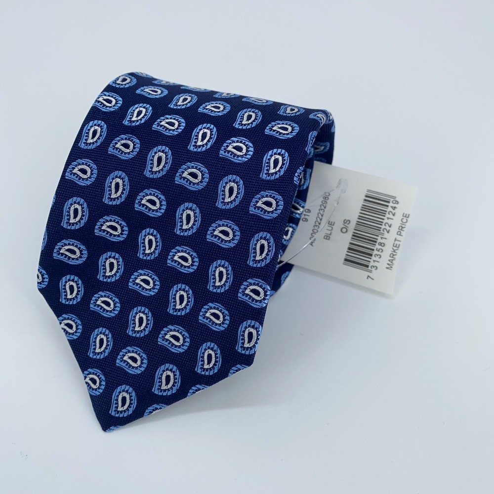 Eton Tie Mens One Size Blue Paisley Silk Classic Luxury Necktie England Made NWT